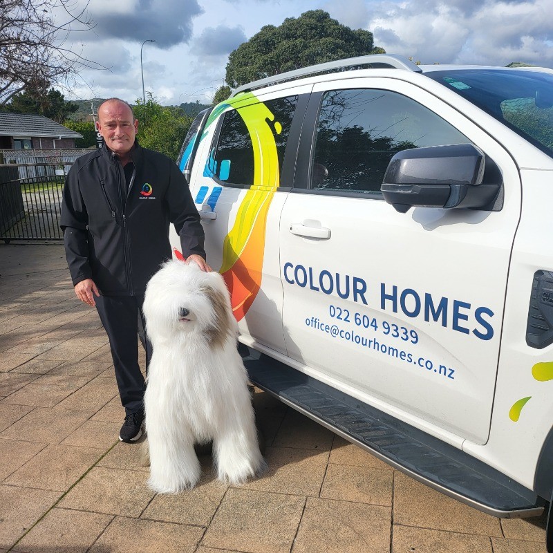 Shane, founder of Colour Homes, with the company ute